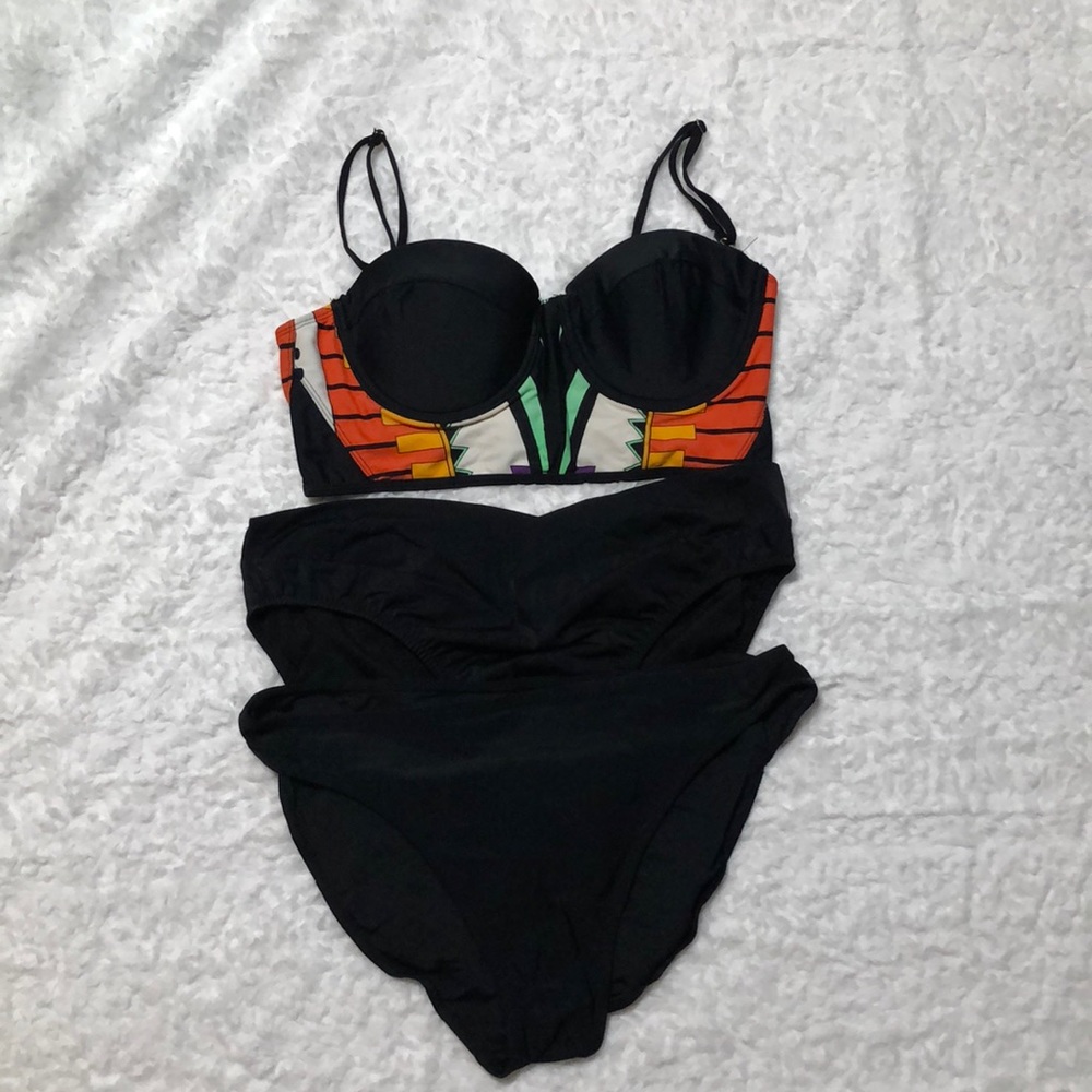 🎈River Island Black Tropical Two Piece Swim…